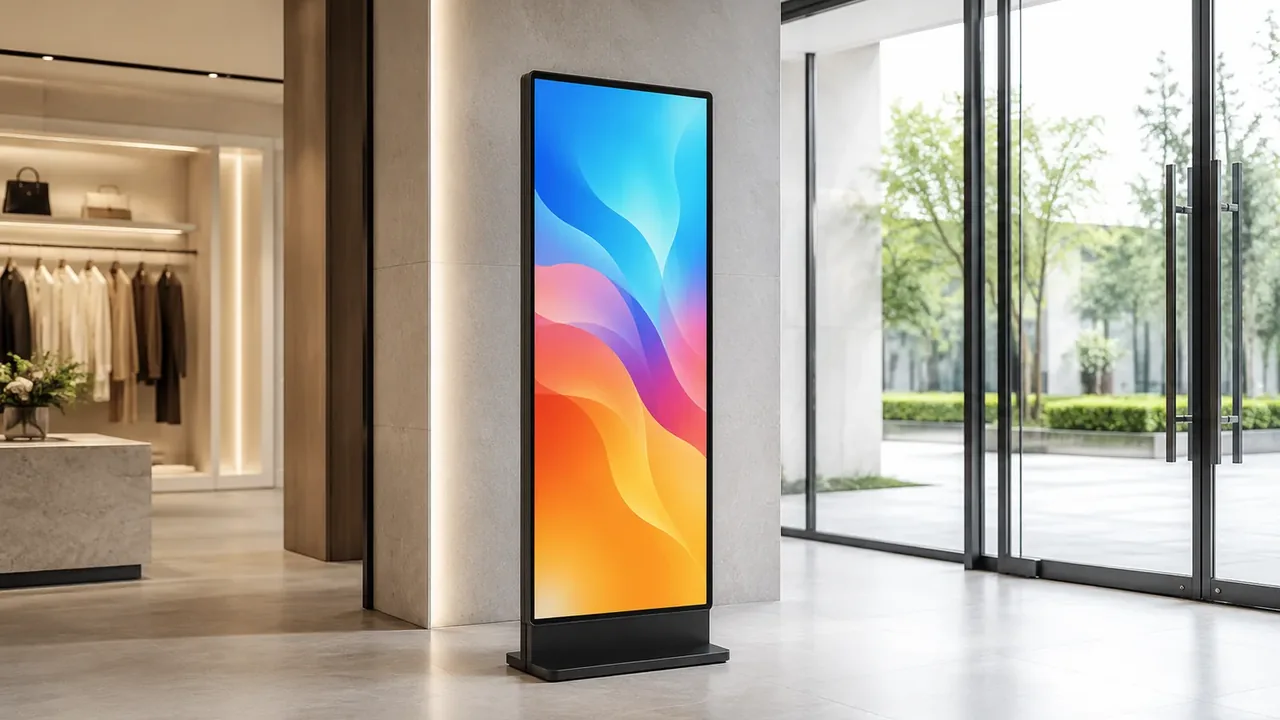 Slim digital poster display inside a retail store