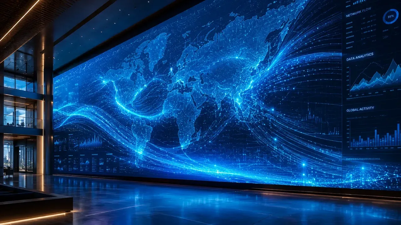 LED video wall backdrop at a party with guests