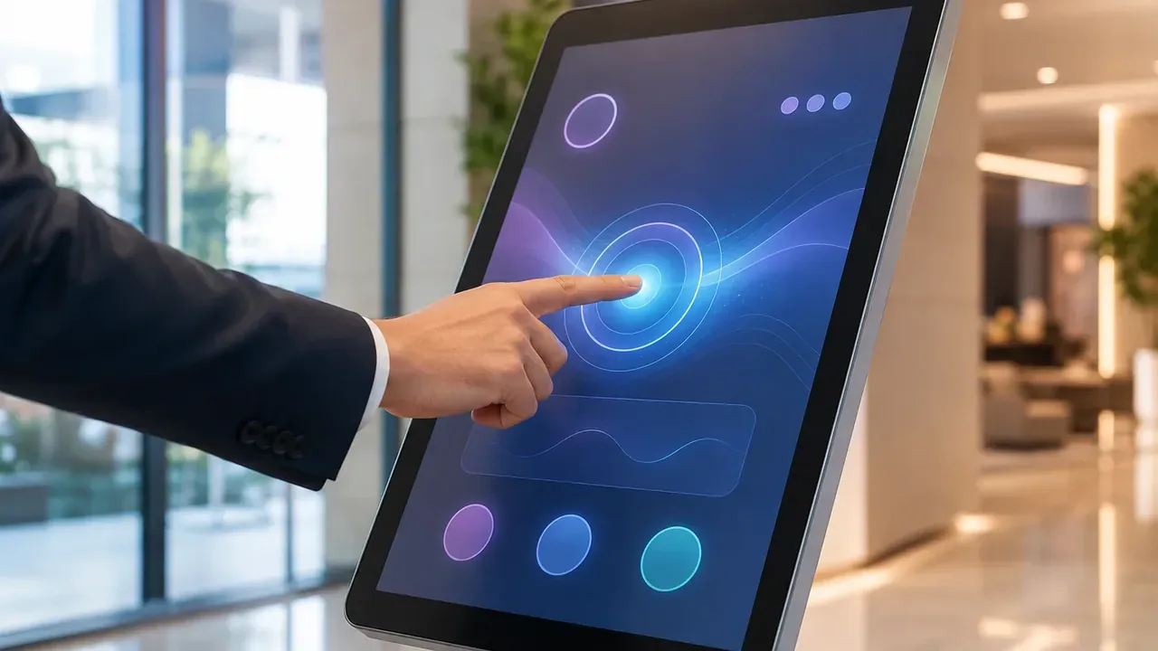 Weatherproof outdoor digital kiosk on a city street